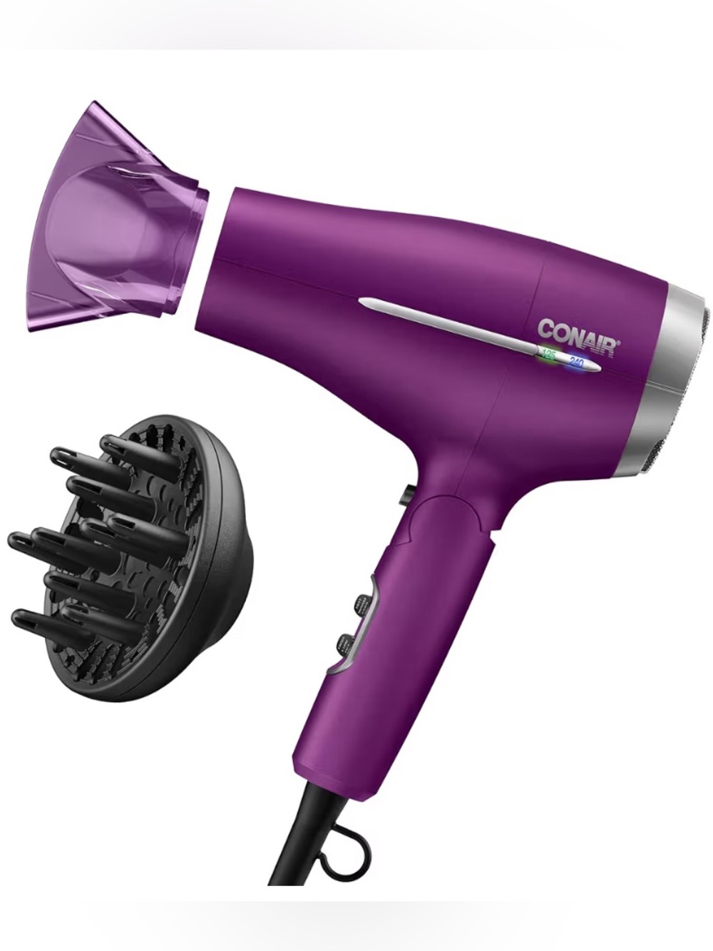 CONAIR WORLDWIDE FOLDING HANDLE HAIR DRYER CONCENTRATOR DIFFUSER 1875W - PURPLE